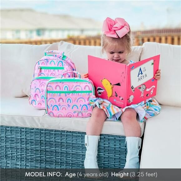 Kids Insulated Lunch Box Pink Rainbow Toddler School Bag Reusable Zipper - Picture 4 of 7